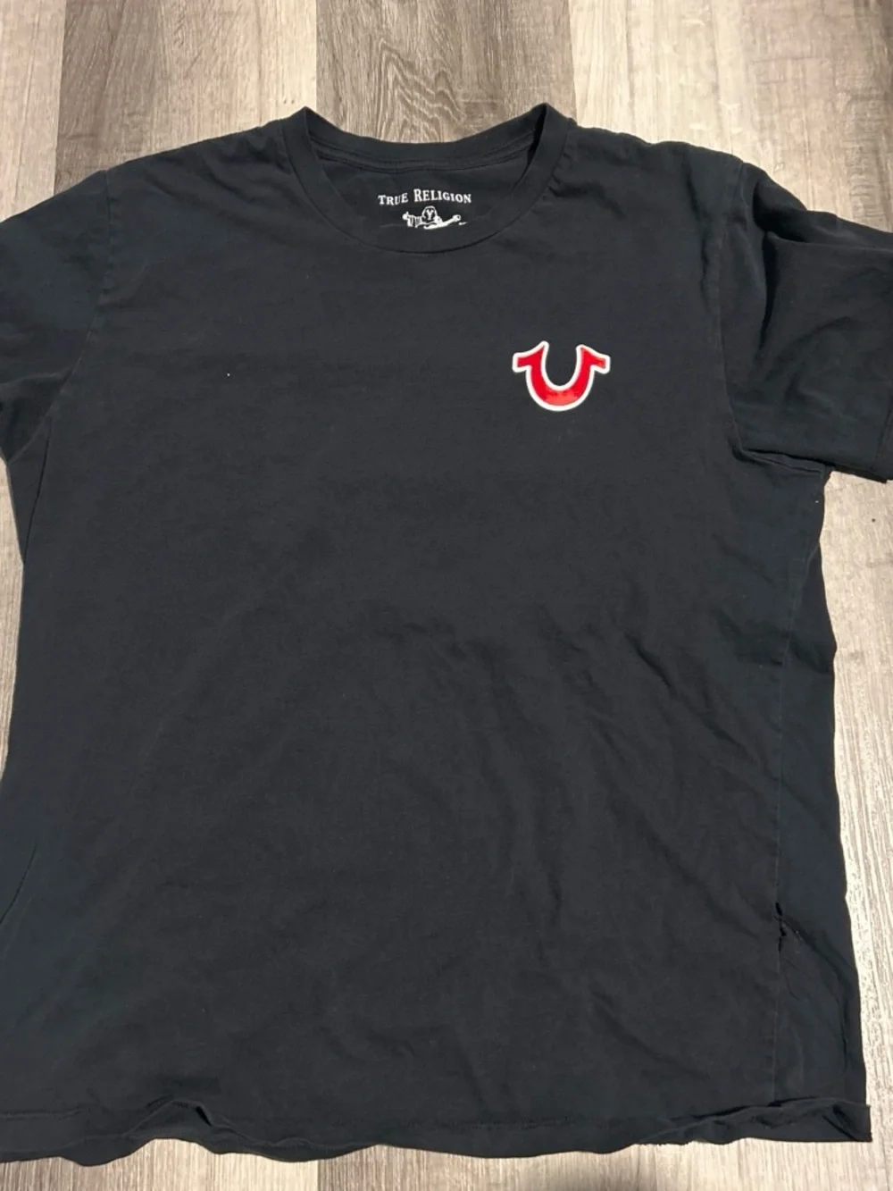 True Religion Red Short-Sleeve Crew Tee with Black Horseshoe Logo